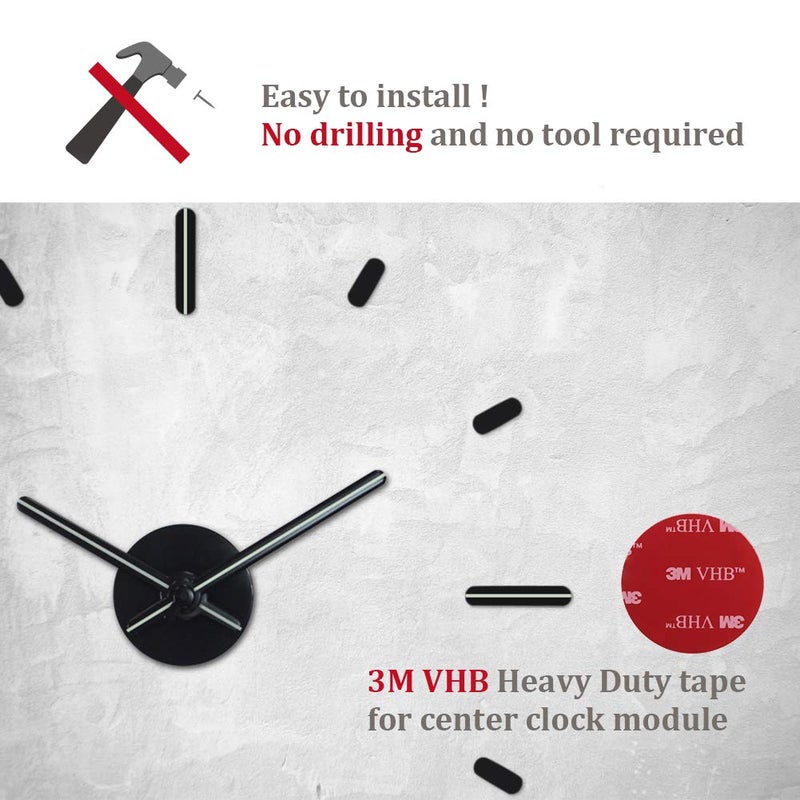 Presentime & Co Large Frameless DIY Wall Clock for Modern Home/Office Decoration, Silent no Ticking, Night Glow. Wall DÃ©cor for Living Room, Dining Room, Kitchen, Bedroom, Class Room, Office Space. - Image 2